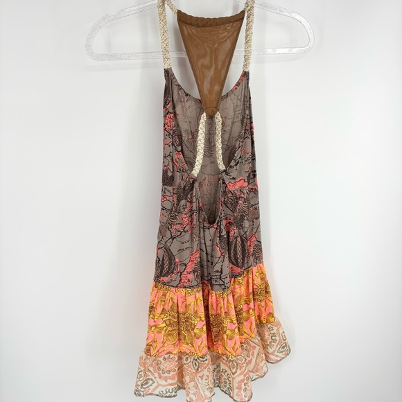 Maaji Multiprint Tiered Racerback Boho Mini Dress Mixed Print Swim Cover Small - Picture 7 of 9